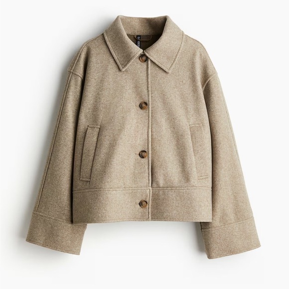 H&M Women's Beige Copped Felted Jacket XL Lagenlook - Picture 2 of 9